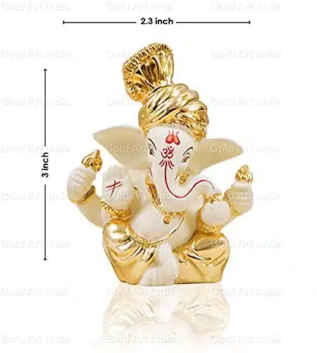 Ganesh Idol Car Dashboard - Ceramic - 6x4x3cm - Gold Art India®